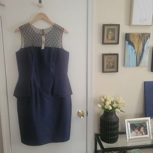 NWT  Carmen Marc Valvo Dot-Print Peplum Cocktail Dress